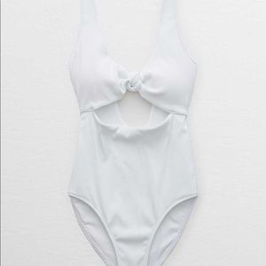 Aerie Ribbed Knot White One Piece Swimsuit